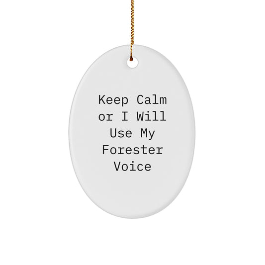 Funny Forester Gifts for Friends, Forester Oval Ornament Christmas Unique Presents from Men, Women, Family, Keep Calm Or I Will Use My Forester Voice - Image 1