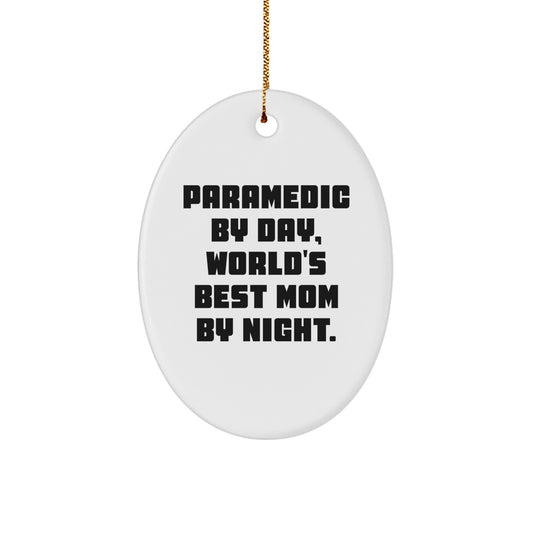 Funny Rescue Worker Gifts for Rescue Worker Mom, Oval Ornament Rescue Worker By Day World's Best Mom By Night Christmas Unique Gifts from Family - Image 1