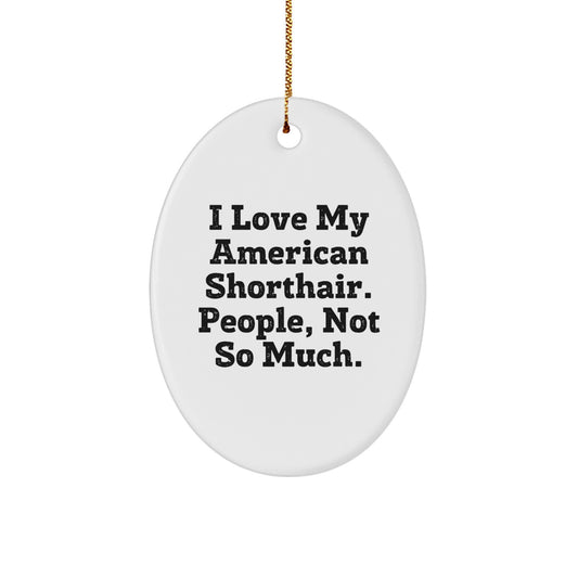 Funny American Shorthair Cat Mugs, Oval Christmas Ornament, Ideal Gifts for American Shorthair Cat Lovers from Family - Image 1