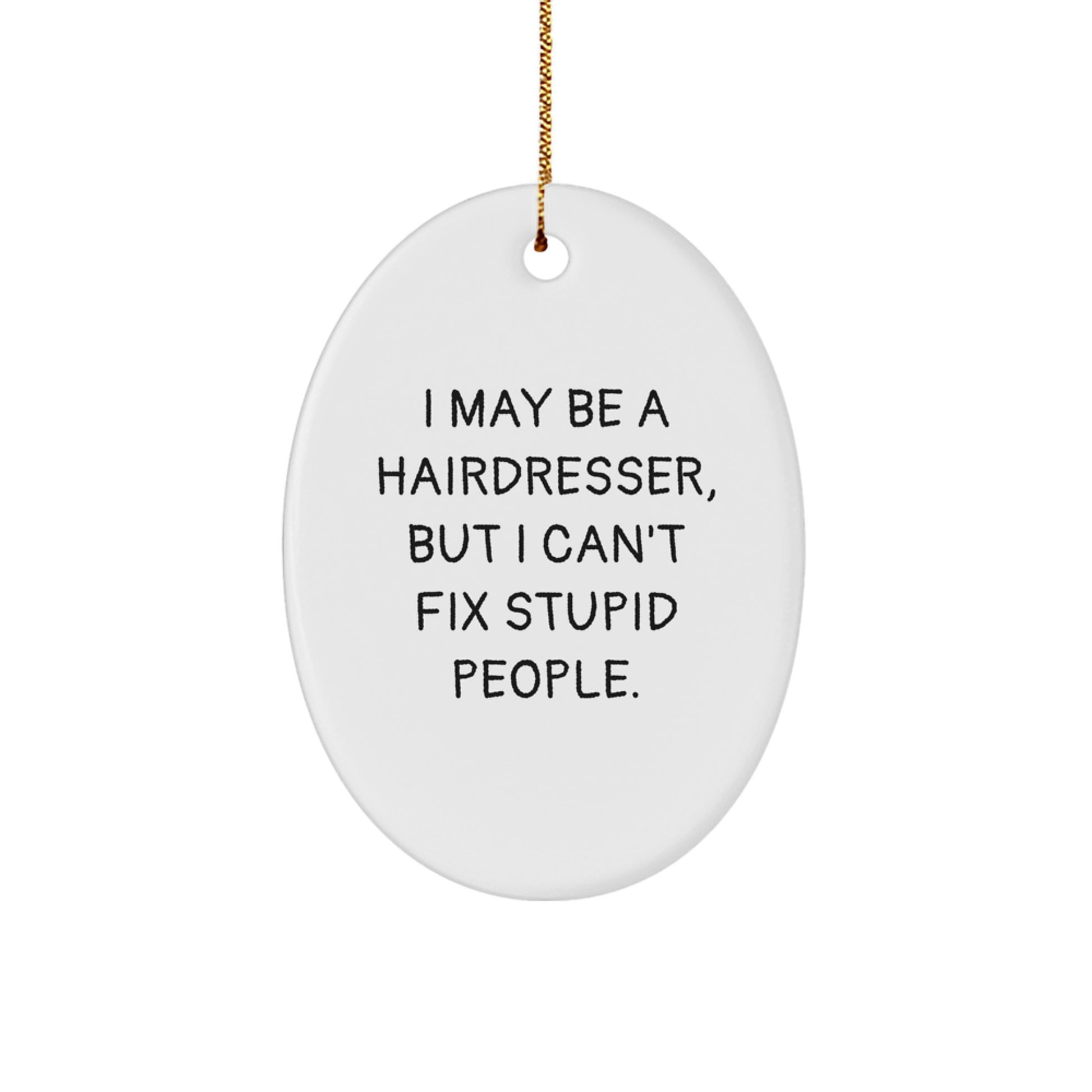 Funny Hairdresser Oval Ornament Gifts from Friends with Inspirational Quote, 'May Be a Hairdresser, But Can't Fix Stupid People', Perfect for Christmas Unique Gifts - Image 1