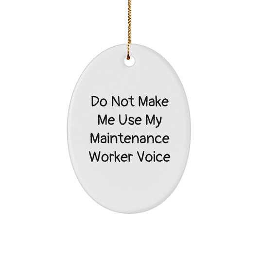Maintenance Worker Christmas Ornament Idea Gift for Coworkers Oval White - Image 1