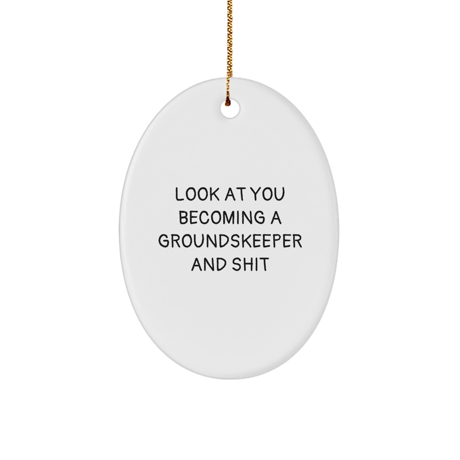 Funny groundskeeper Gifts for Men, Oval Ornament Look At You Becoming A 'groundskeeper And Shit', Christmas Unique Presents - Image 1