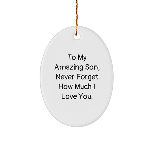 Unique Son Gifts for Him, To My Amazing Son Oval Ornament, Christmas Memorable Presents from Mom and Dad - Image 1