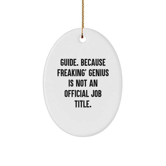 Funny Guide Gifts for Men, Oval Ornament, 'Guide. Because Freaking' genius Is Not An Official Job Title.' Christmas Unique Gifts for Friends, Family, Coworkers - Image 1
