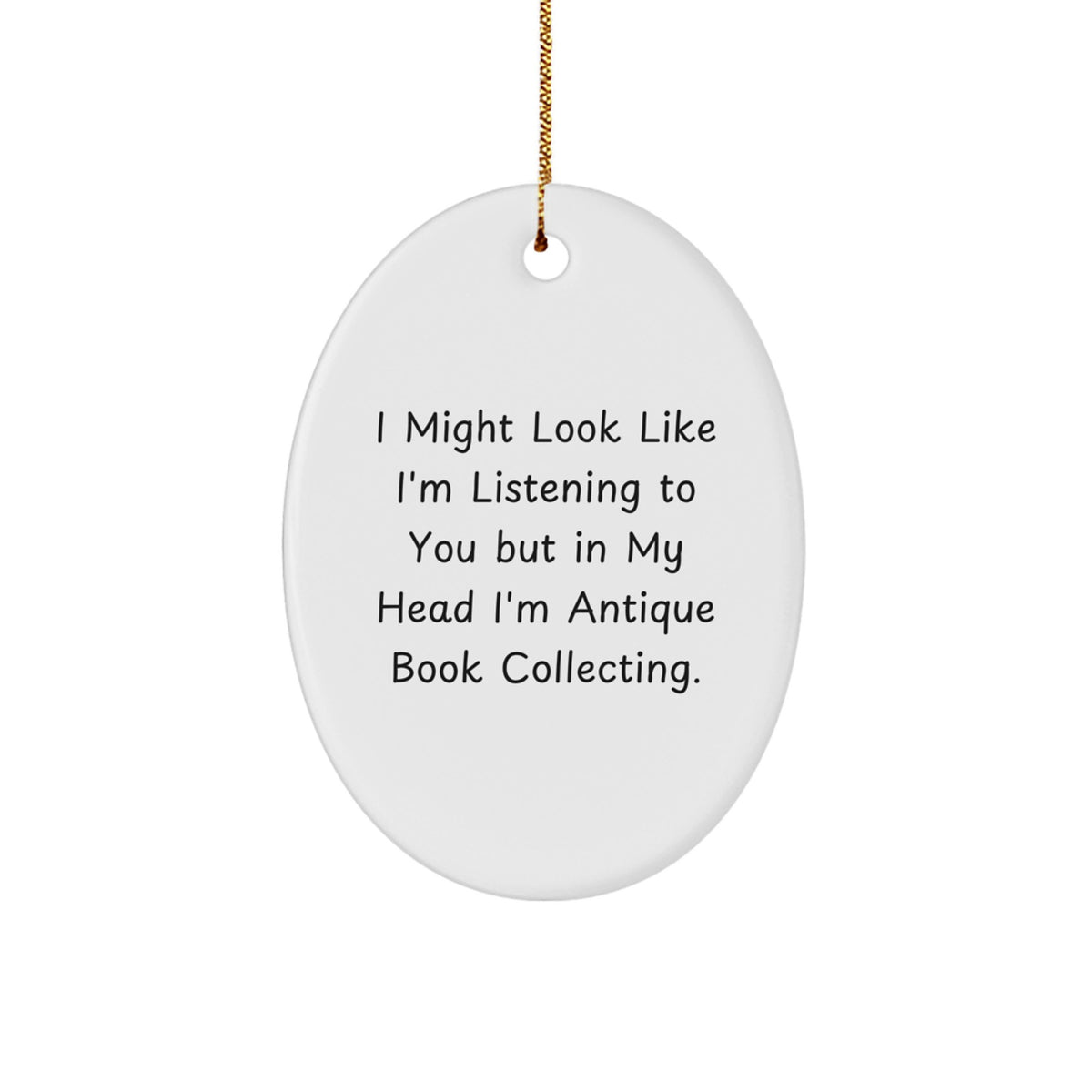 Funny Antique Book Collecting Oval Ornament Gift for Friend Novel Xmas - Image 1