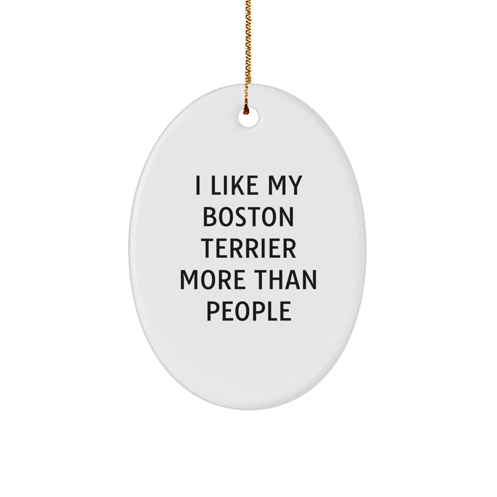 Funny Boston Terrier Dog Gifts for Men - Oval Ornament Quote 'I Like My Boston Terrier More Than People' Christmas Unique Gifts from Friends - Image 1