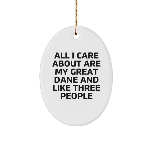 Funny Great Dane Dog Lover Gifts from Family - Oval Ornament for Home Decor, 'All I Care About Are My Great Dane And Like Three People' Christmas Unique Presents - Image 1
