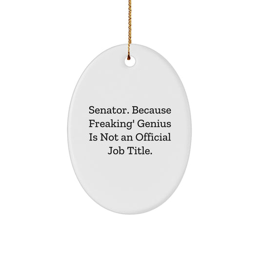 Funny Christmas Unique Gifts from Men to Senator, Oval Ornament with Quote 'Senator. Because Freaking' genius Is Not An Official Job Title.' - Image 1