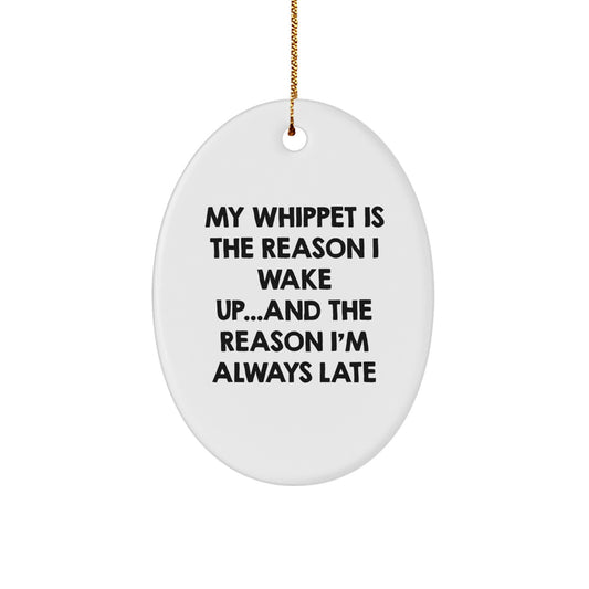 Funny Whippet Dog Gifts from Friends for Him Oval Ornament, Christmas Unique Decoration - Image 1