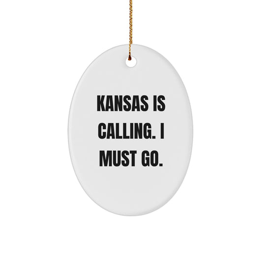 Funny Kansas Oval Ornament Gifts from Friends and Family for Kansas Lovers, Kansas Unique Christmas Unique Gifts - Image 1