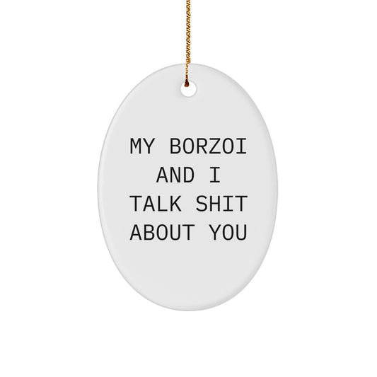 Funny Borzoi Dog Gifts for Men from Women - Oval Ornament Christmas Unique - Image 1