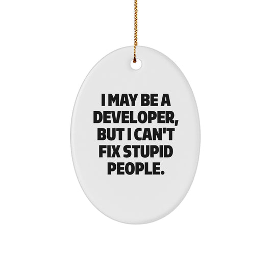 Funny Developer Oval Ornament Gifts from Friends for Men, Oval Shaped, White Color, Christmas Unique Gifts - Image 1