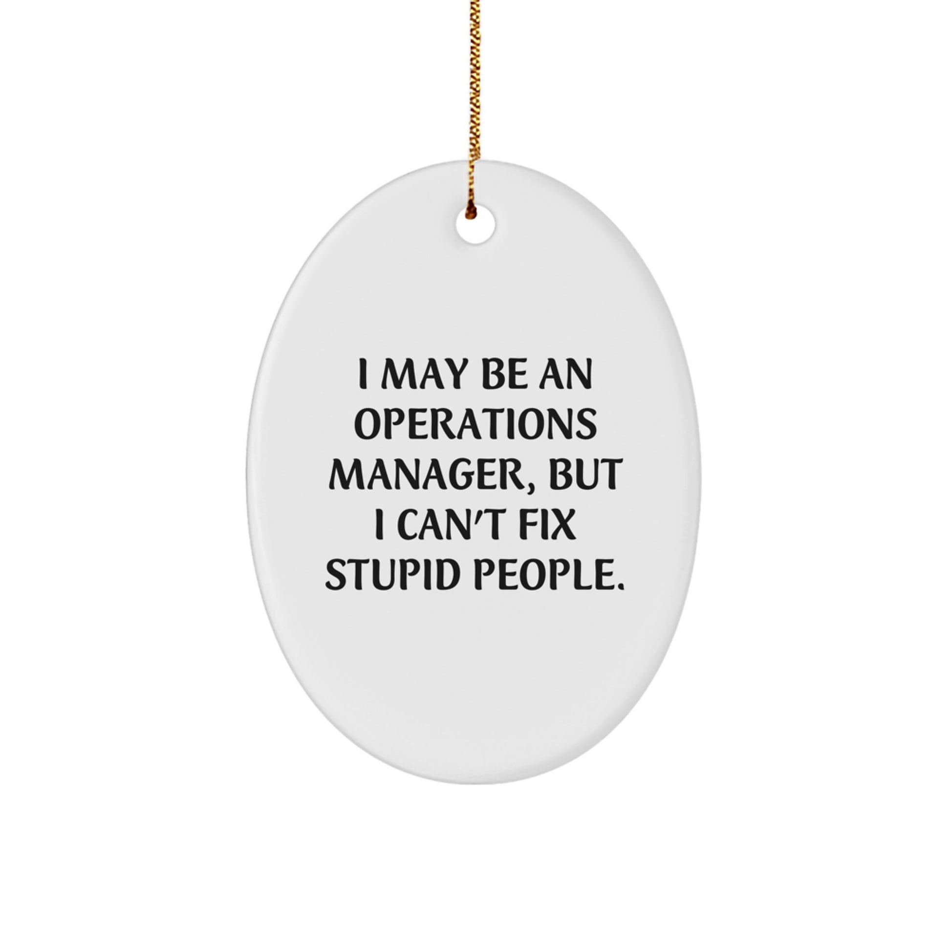 Funny Operations Manager Gifts from Friends, Christmas Unique Gifts for Operations Manager Men, Oval Ornament 'I May Be An Operations Manager, But I Can't Fix Stupid People.' - Image 1
