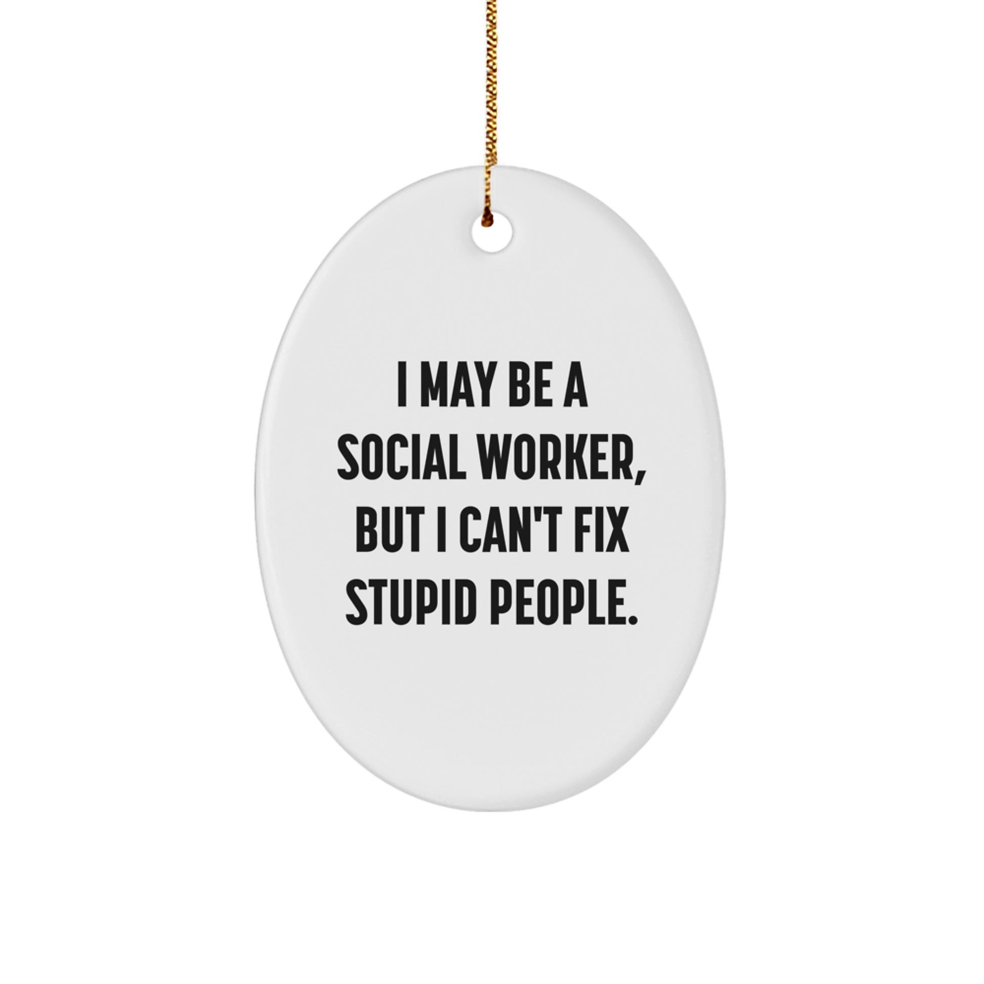 Funny Social Worker Oval Ornament Gifts for Coworkers - I May Be A 'Social Worker' But I Can't Fix Stupid People - Christmas Unique Gifts from Friends - Image 1