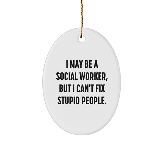 Funny Social Worker Oval Ornament Gifts for Coworkers - I May Be A 'Social Worker' But I Can't Fix Stupid People - Christmas Unique Gifts from Friends - Image 1