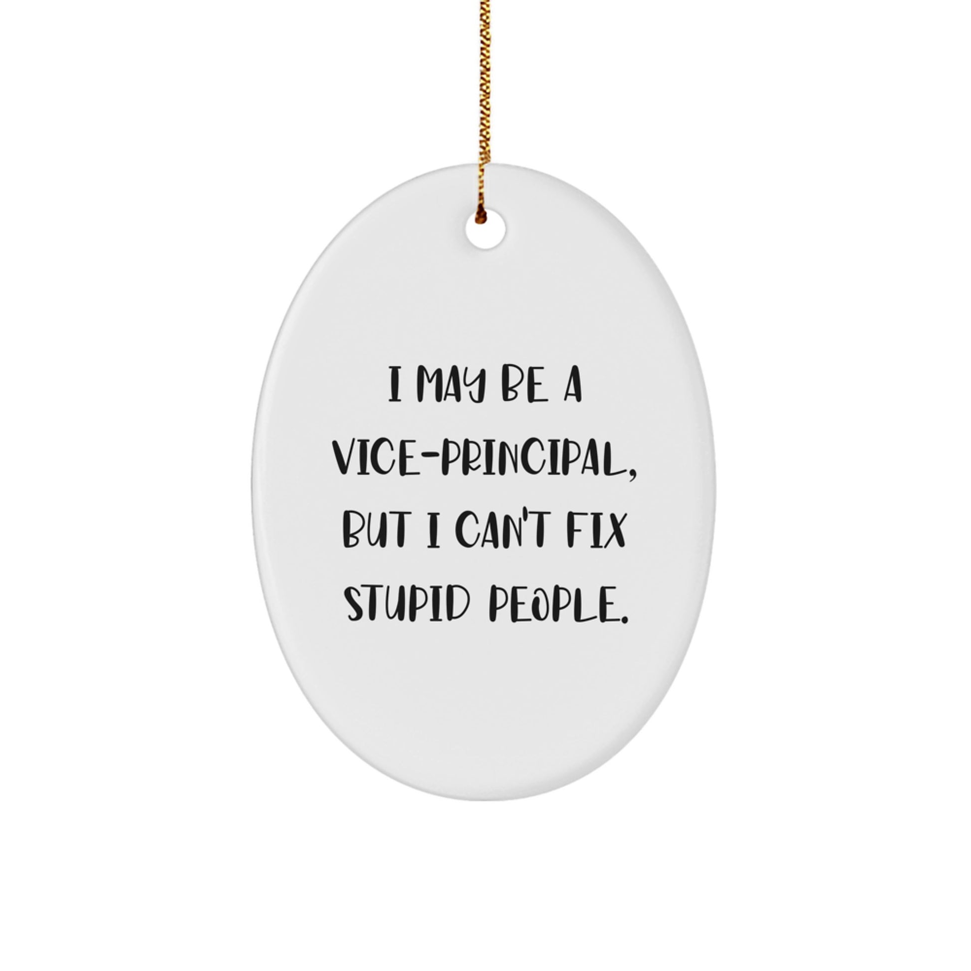 Funny Vice-principal Gifts from Men - Vice-principal Oval Ornament, Quote I May Be A Vice-principal, But I Can't Fix Stupid People. Christmas Unique Gifts for Vice-principal Men - Image 1