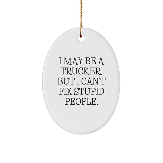 Christmas Unique Gift for Her Trucker Ornament – I Can't Fix Stupid People - Image 1