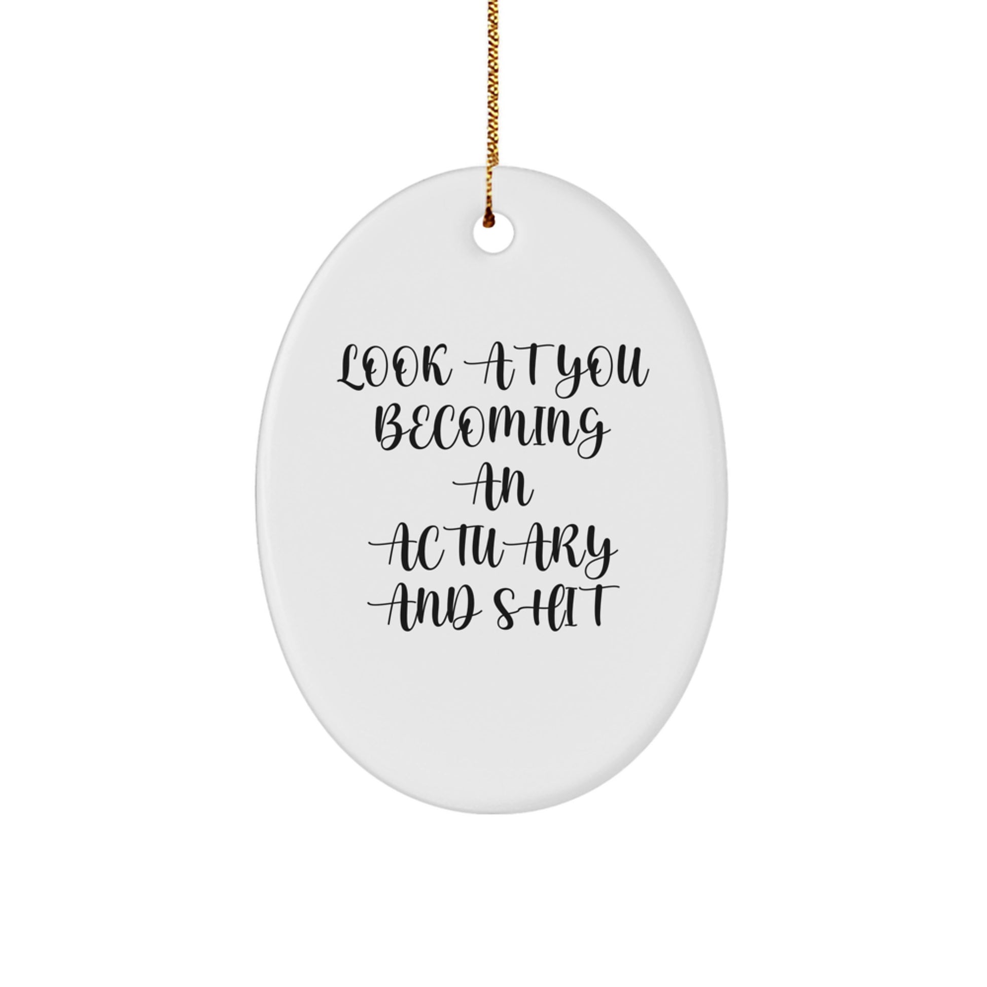 Funny Actuary Gifts for Friends, Unique Oval Ornament for Actuary from Family with 'Look At You Becoming An Actuary And Shit' - Image 1