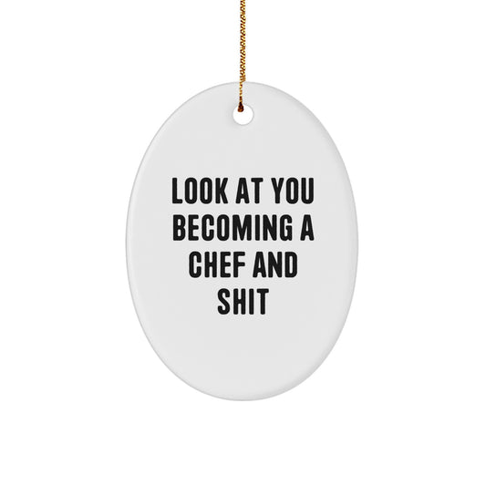 Christmas Gift Bright Cheerful Chef Oval Ornament for Her Present - Image 1