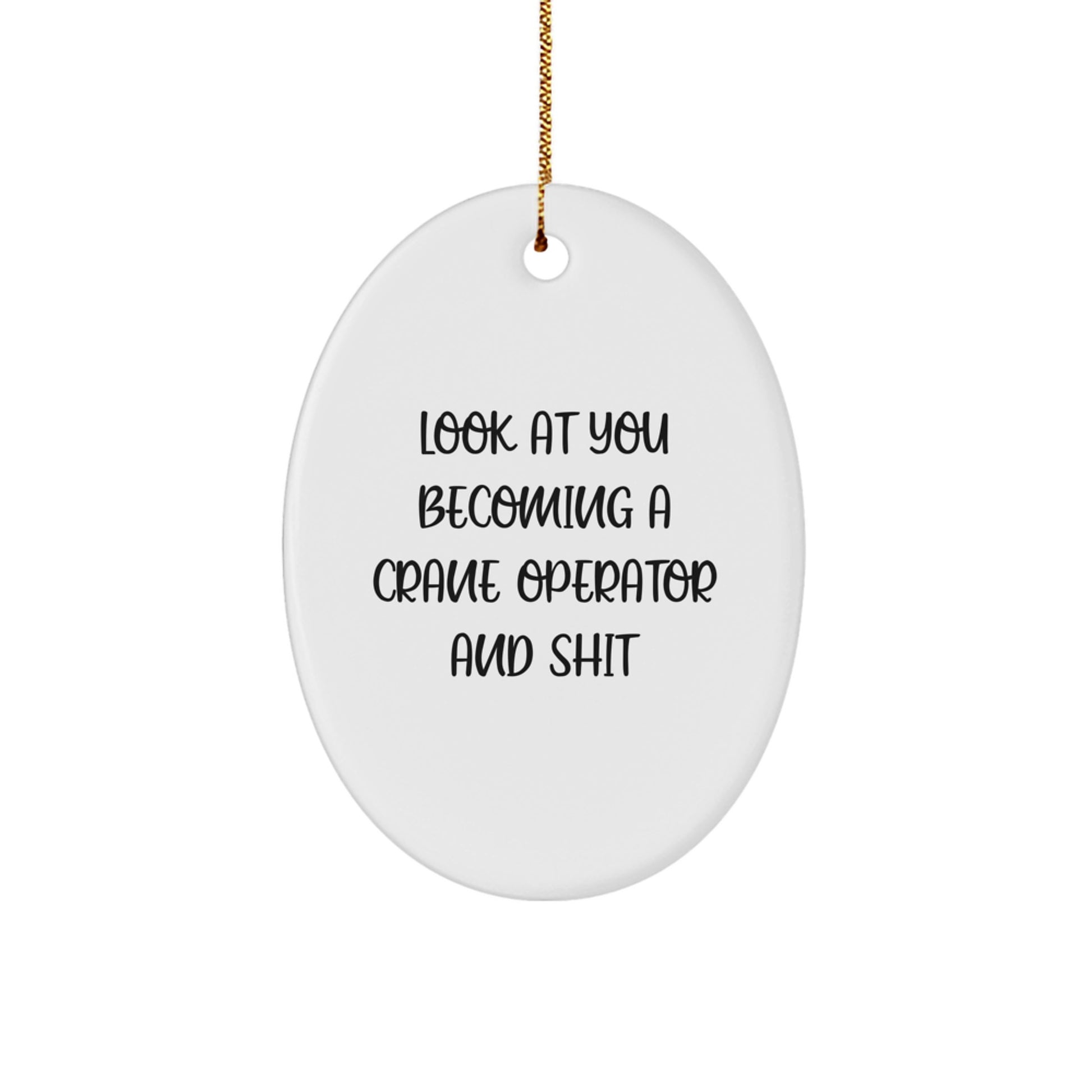 Funny Crane Operator Gifts, Oval Ornament for Christmas Unique Gifts from Men to Crane Operator, 'Look At You Becoming A Crane Operator And Shit' Humor - Image 1