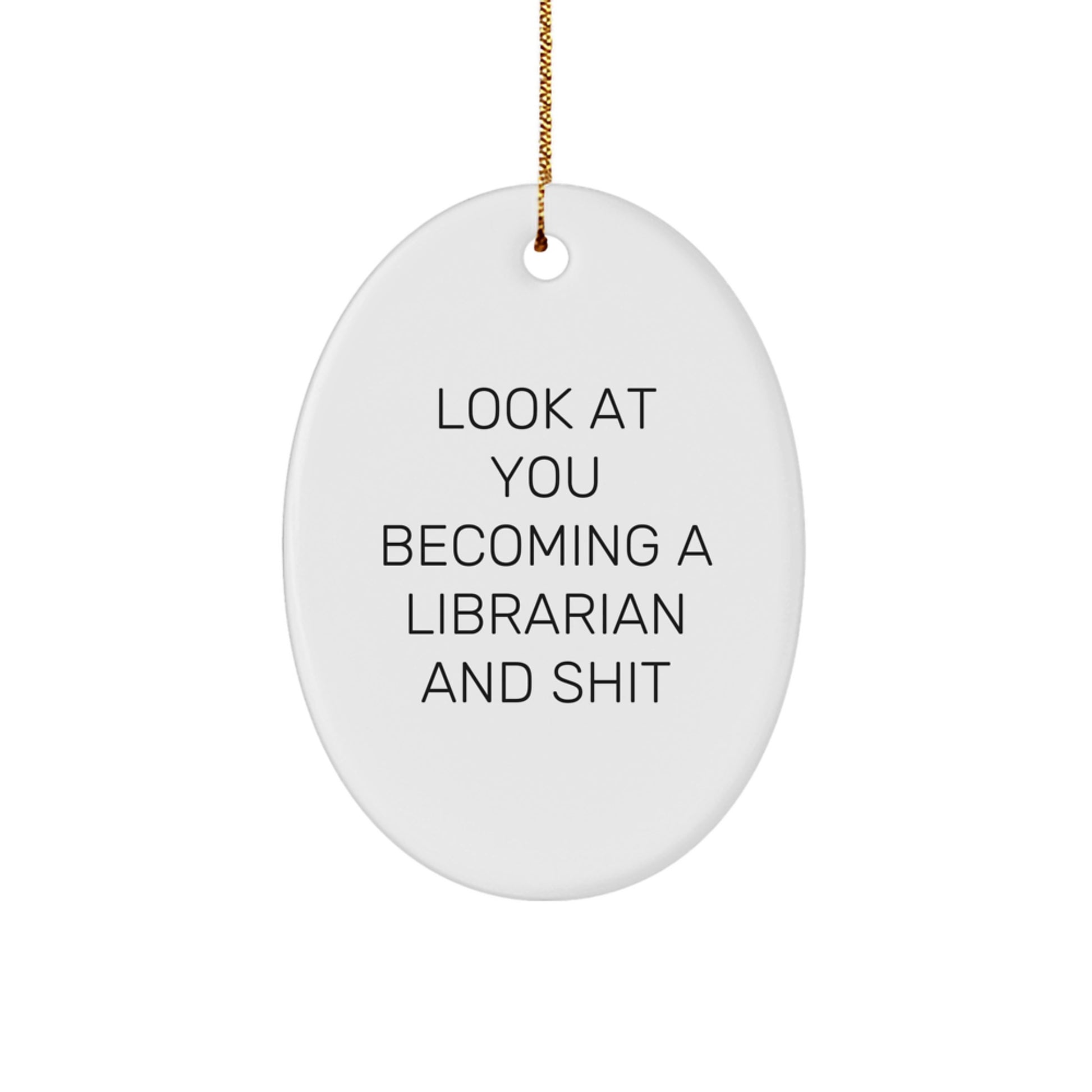 Funny Librarian Oval Ornaments Gifts from Family for Librarian, Christmas Unique Decorations, Oval Shaped White - Image 1