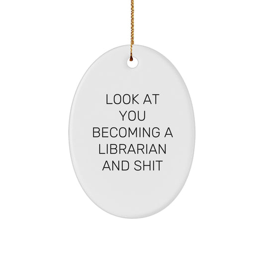 Funny Librarian Oval Ornaments Gifts from Family for Librarian, Christmas Unique Decorations, Oval Shaped White - Image 1