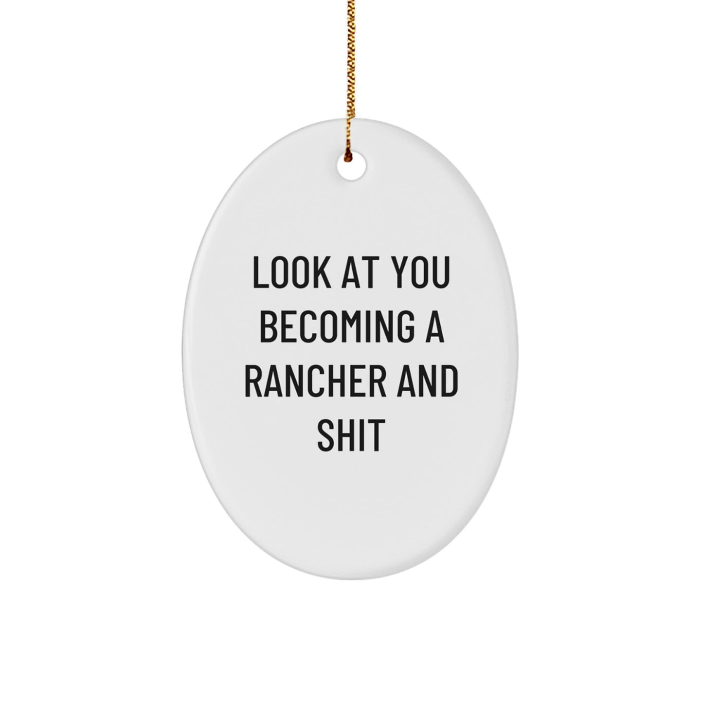 Rancher Oval Christmas Ornament for Coworkers Gift – Idea with Gold Cord - Image 1