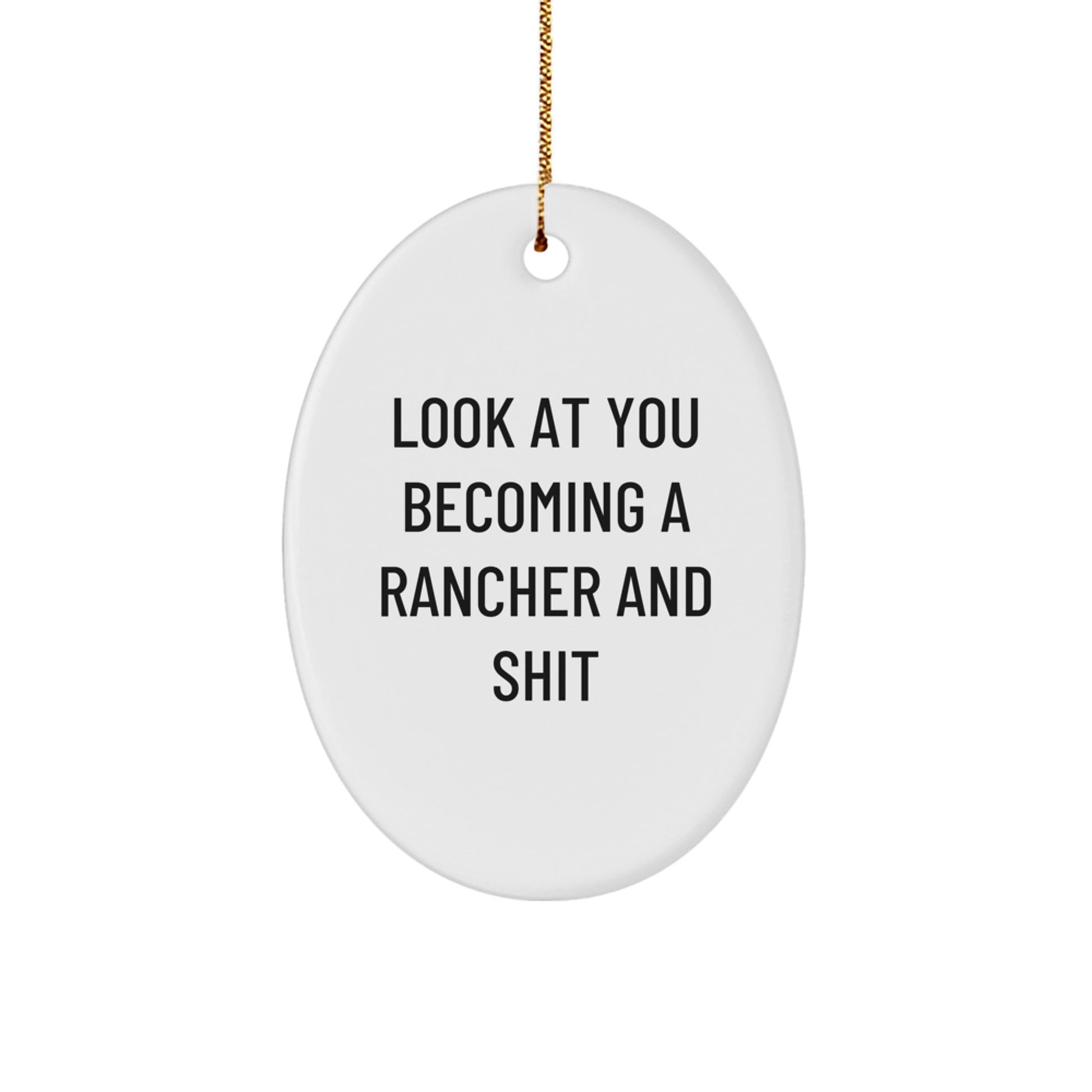 Rancher Oval Christmas Ornament for Coworkers Gift – Idea with Gold Cord - Image 1