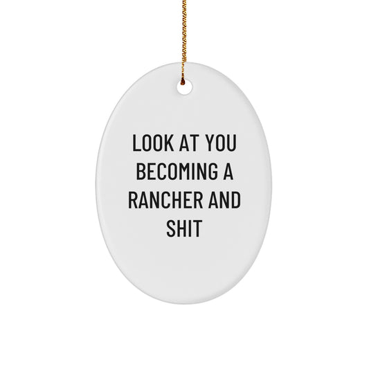 Rancher Oval Christmas Ornament for Coworkers Gift – Idea with Gold Cord - Image 1