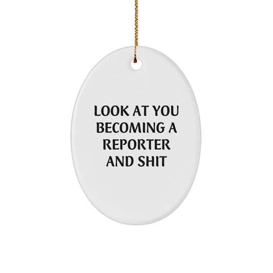 Christmas Gift Reporter Oval Ornament for Roommates Collectible Surprise - Image 1