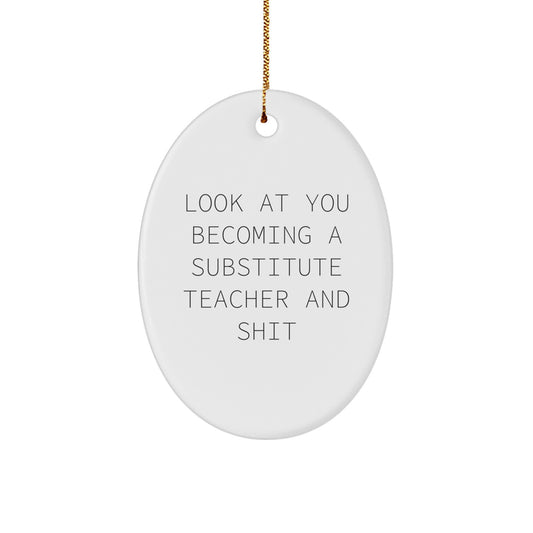 Funny Substitute Teacher Gifts from Friends - Oval Ornament for Substitute Teacher Men Women Coworkers Family at Christmas - Image 1