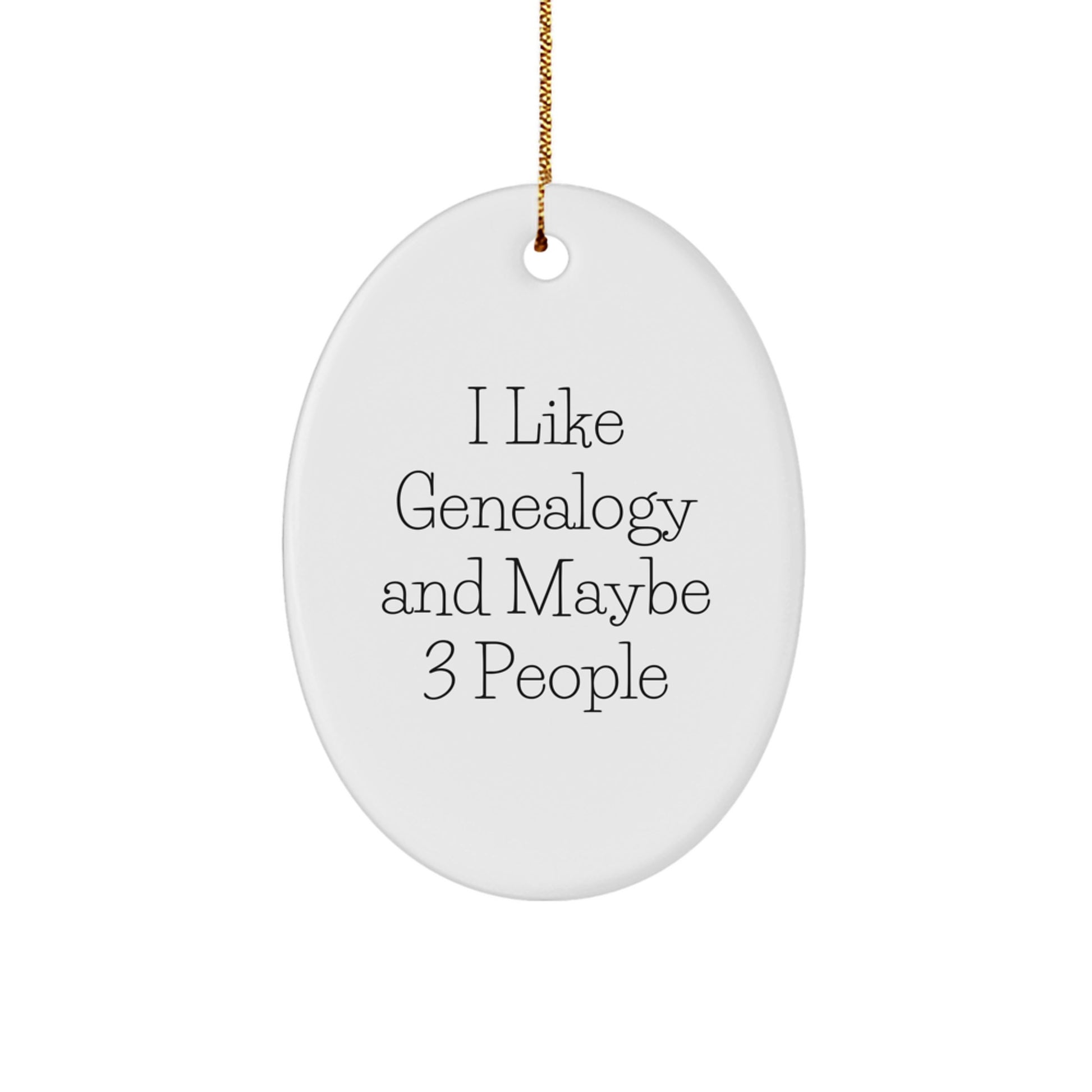 Genealogy Christmas Unique Gift for Friends, Oval Ornament with 'I Like Genealogy And Maybe 3 People', Handmade White Oval Shaped MDF Decorative Hanging - Image 1