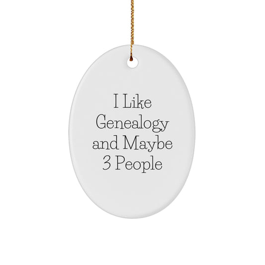 Genealogy Christmas Unique Gift for Friends, Oval Ornament with 'I Like Genealogy And Maybe 3 People', Handmade White Oval Shaped MDF Decorative Hanging - Image 1