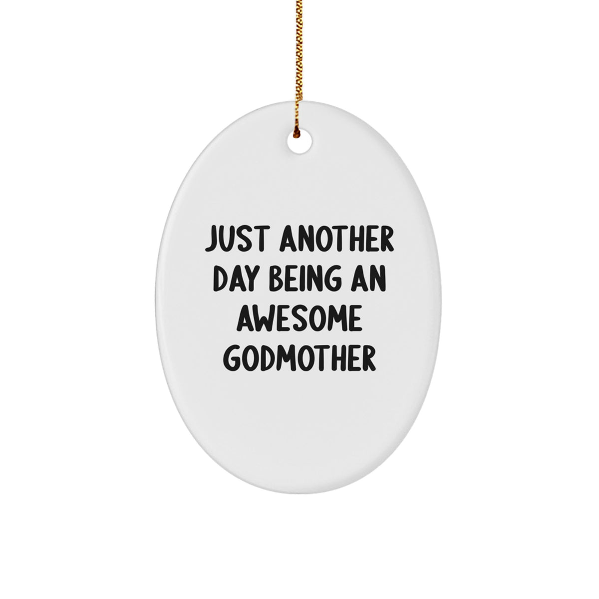 Christmas Gift for Her Oval Godmother Ornament Present with Gold Cord - Image 1