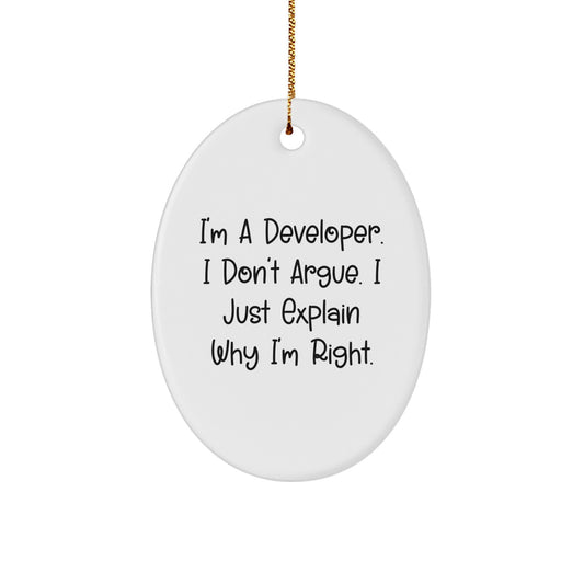 Funny Developer Gift, Oval Ornament for Friends, Coworkers, Family - Gifts from Men, Women, Family to Developers, Men, Women, Friends, Coworkers at Christmas - Image 1