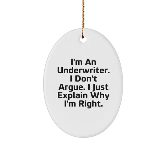 Underwriter Oval Ornament Funny Quote Gifts for Friends from Family Christmas Unique Decoration - Image 1