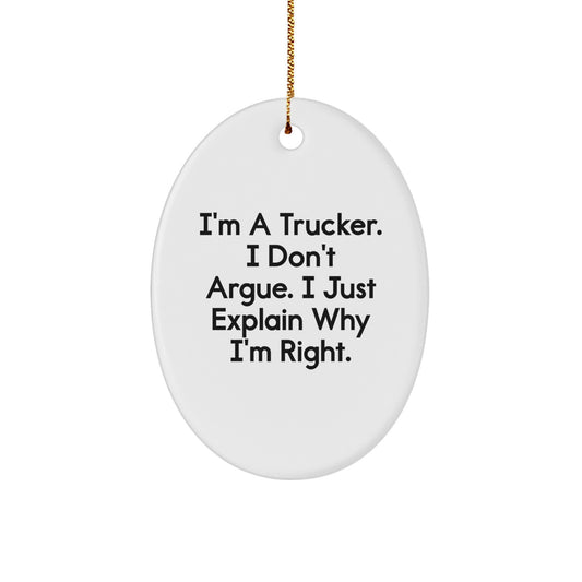 White Oval Trucker Christmas Ornament Idea for Coworkers Gift - Image 1
