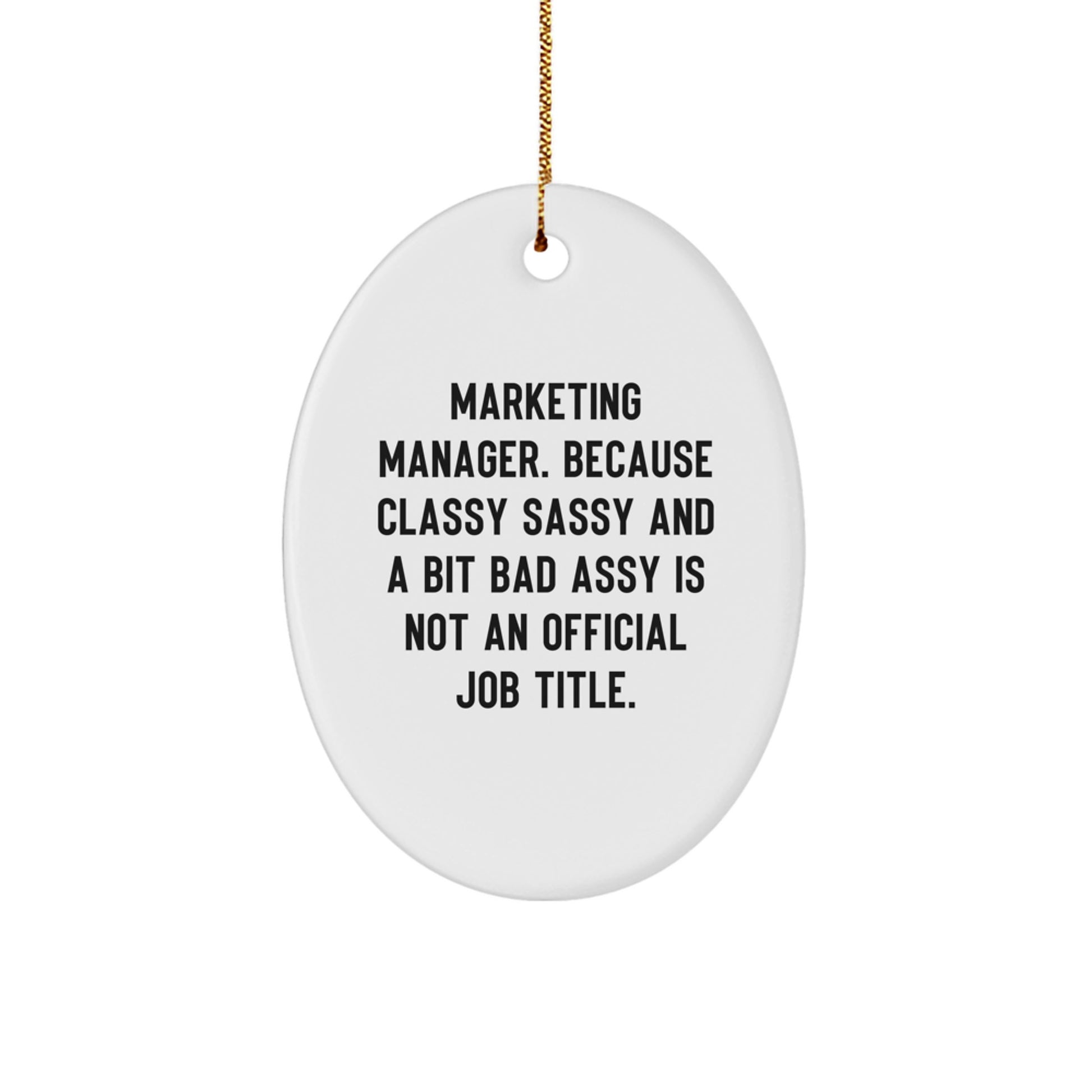 Funny Marketing Manager Gift, Oval Ornament, 'Classy Sassy And A Bit Fearlessy Is Not An Official Job Title' Quote, Gifts from Friends for Marketing Manager Men at Christmas - Image 1