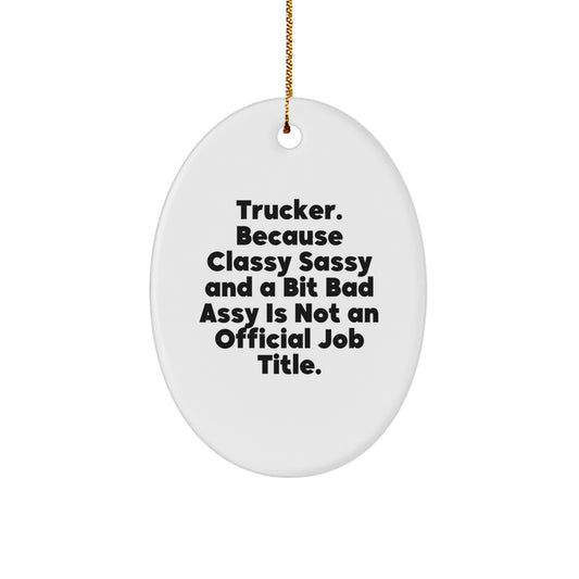 Christmas Gift for Her Trucker Oval Ornament Present White - Image 1