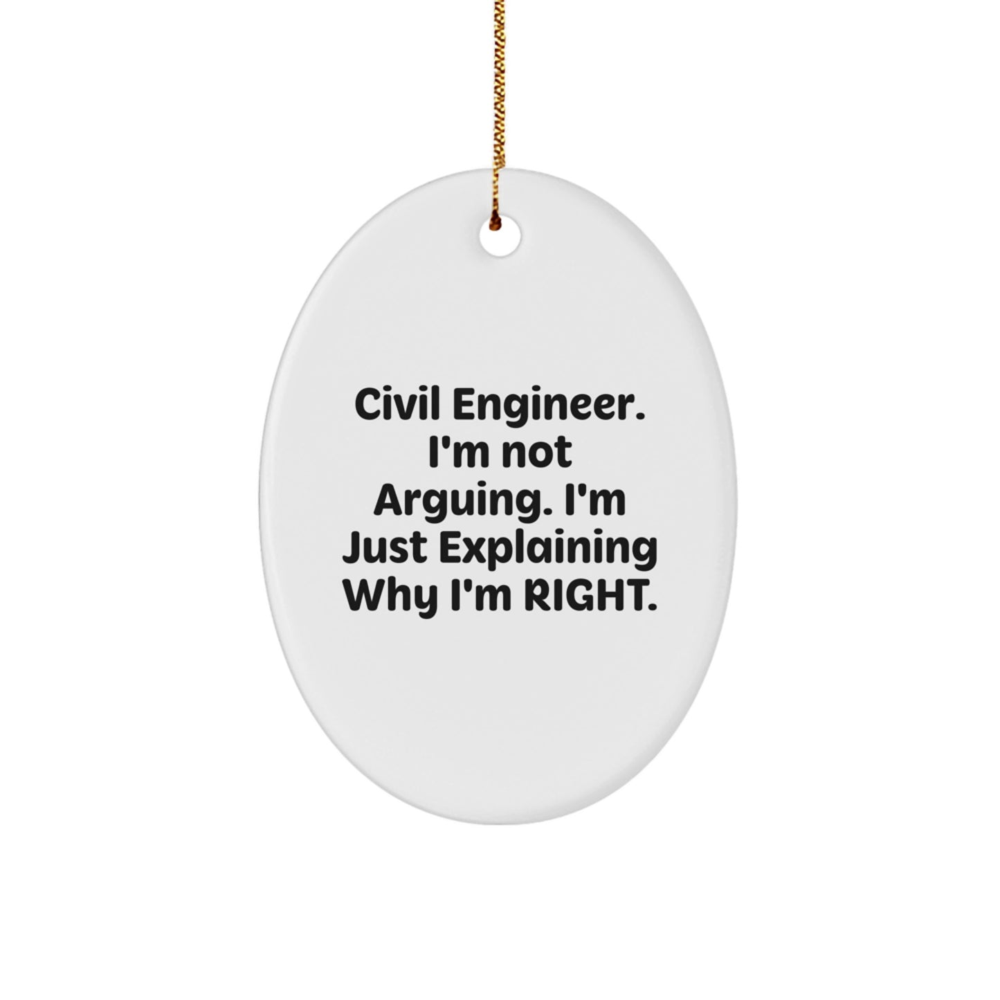 Civil Engineer Gifts from Men to Civil Engineers - Funny Oval Christmas Ornaments for Offices, Homes, and Friends - Image 1