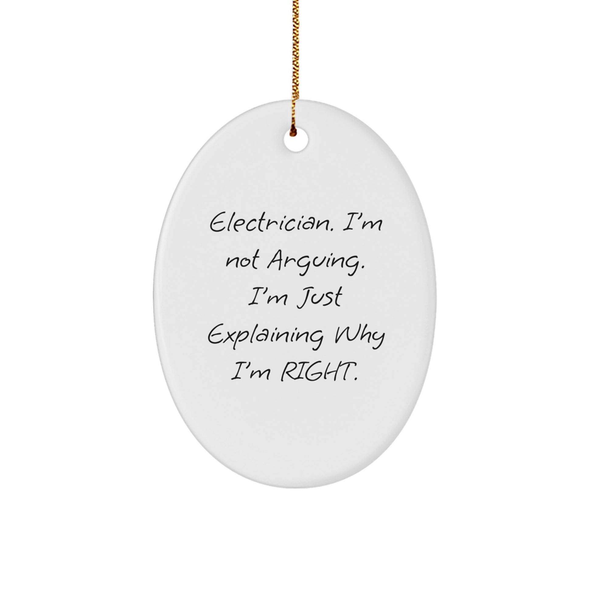Funny Electrician Gifts for Christmas Unique Oval Ornament from Friends, Funny Electrician Humor for Men, Funny Electrician Jokes for Coworkers, Funny Electrician Quotes for Family - Image 1
