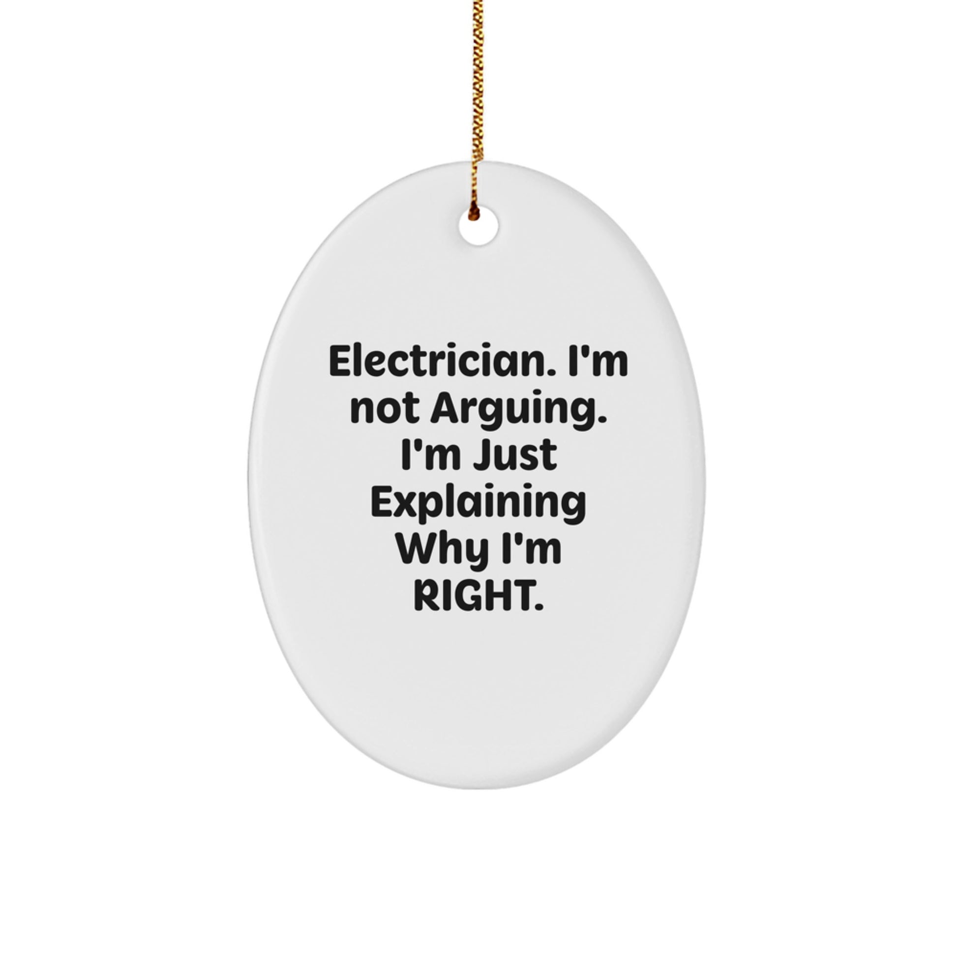 Funny Electrician Gifts from Friends, Christmas Unique Oval Ornaments for Electrician Men - Explaining Why I'm Right - Image 1