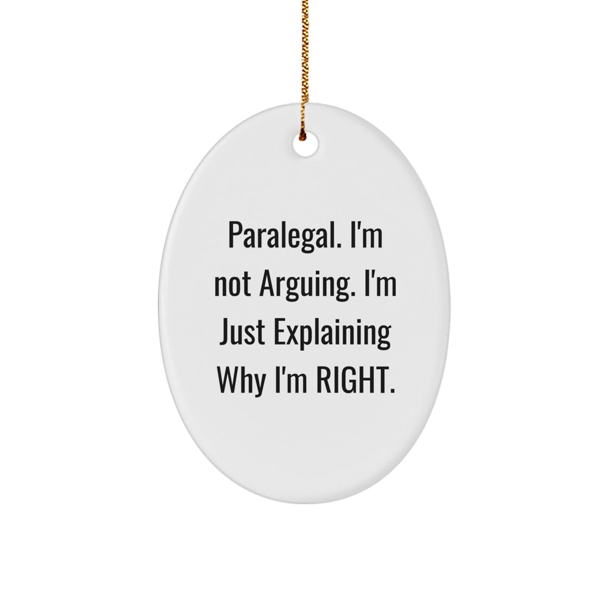 Paralegal Lawyer Christmas Unique Gifts from Men for Women, Funny Oval Ornament, Explaining Why I'm Right, Decorative Home Office - Image 1