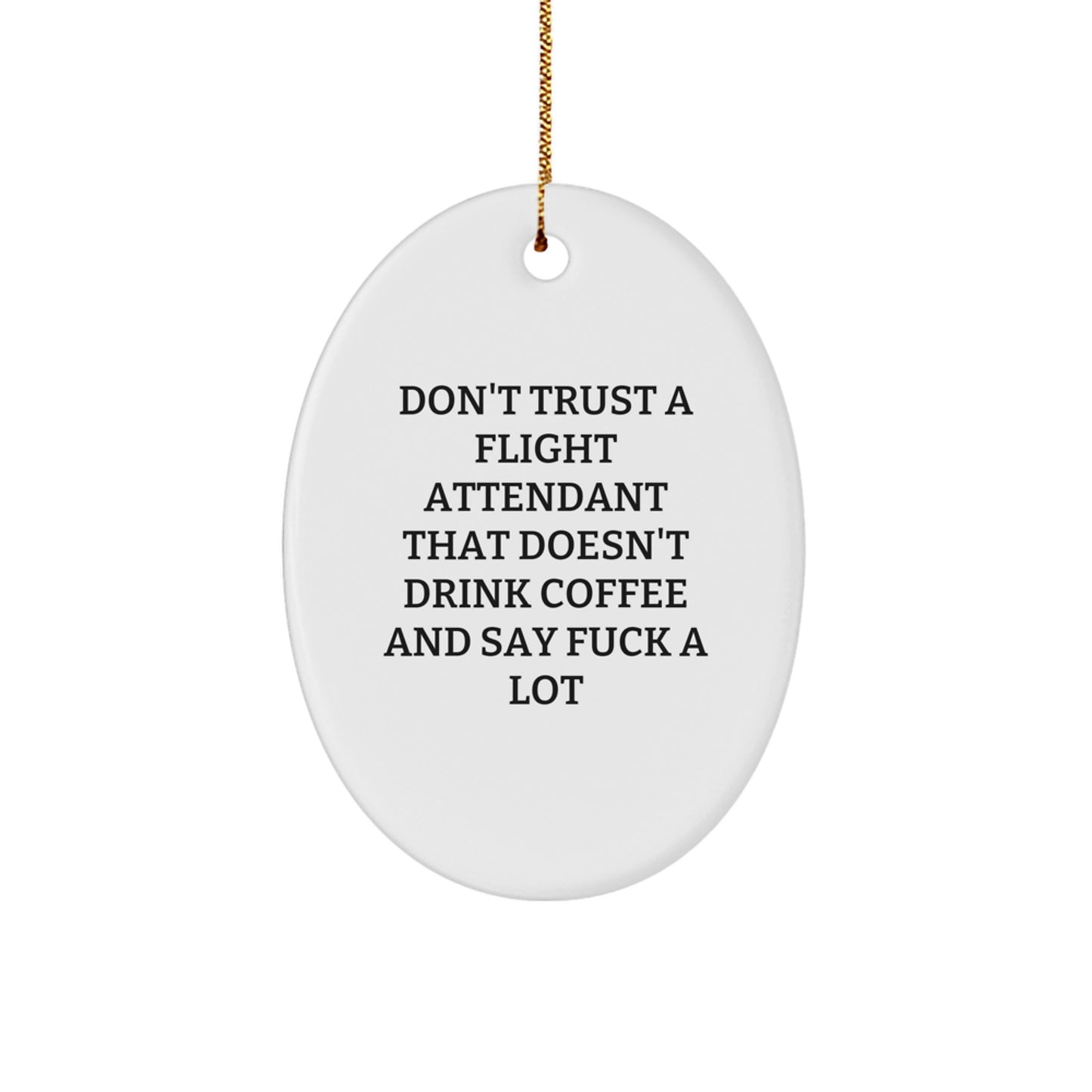 Funny Flight Attendant Gifts for Coworkers, Oval Ornament with 'Don't Trust A Flight Attendant That Doesn't Drink Coffee And Say F--k A Lot' Quote, Christmas Unique Gifts from Friends - Image 1