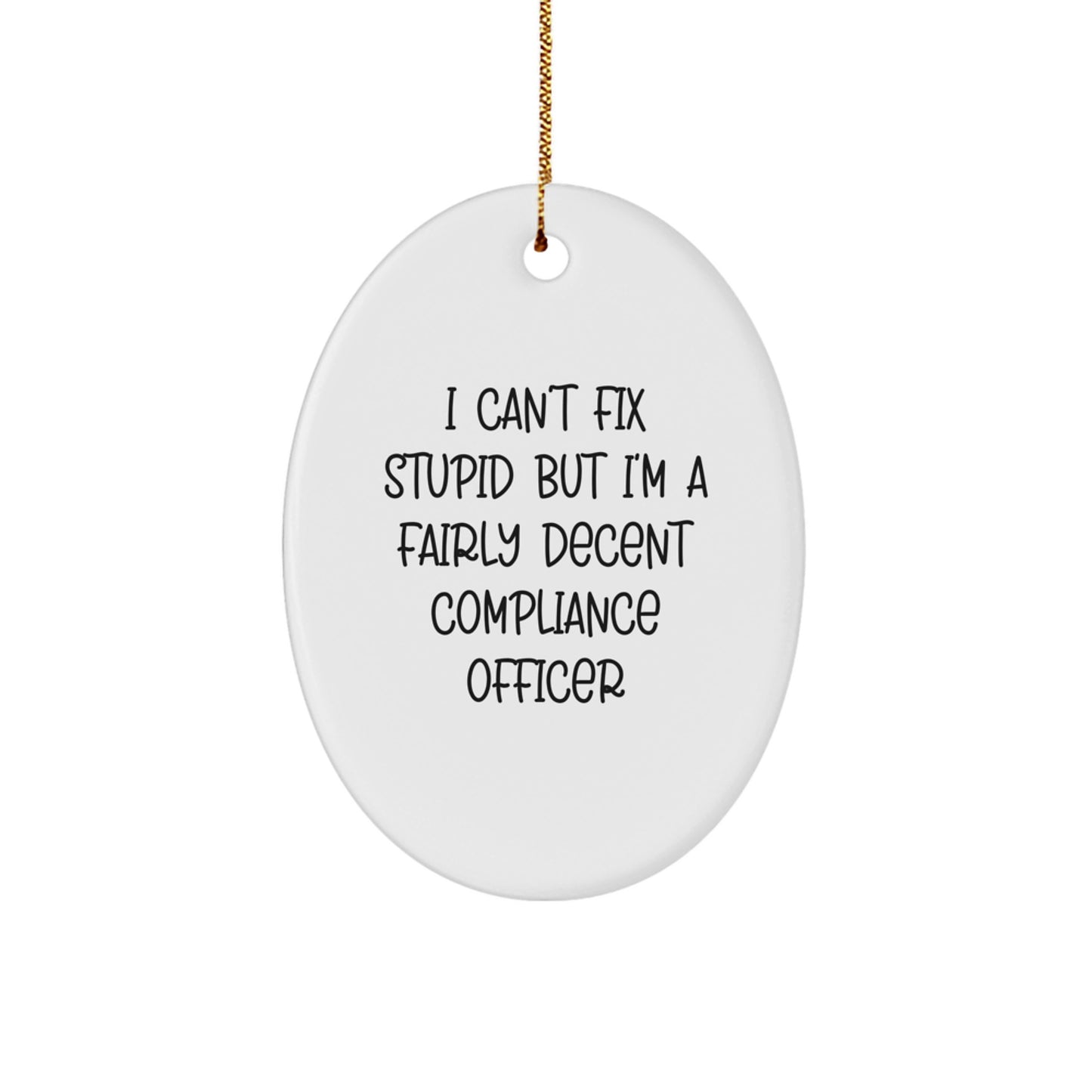 Funny Compliance Officer Gifts, Oval Ornament for Men, Women, Friends, Coworkers, Family, I Can't Fix Stupid But I'm A Fairly Decent Compliance Officer Christmas Unique Gifts - Image 1