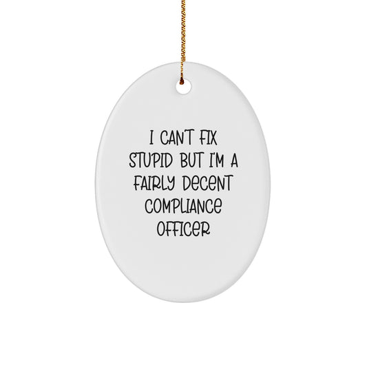 Funny Compliance Officer Gifts, Oval Ornament for Men, Women, Friends, Coworkers, Family, I Can't Fix Stupid But I'm A Fairly Decent Compliance Officer Christmas Unique Gifts - Image 1