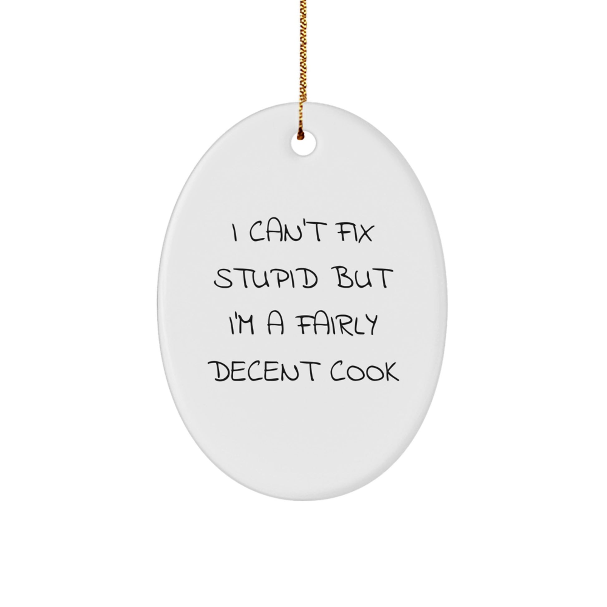 Funny Cook Oval Ornament - Gifts from Men to Women Who Say 'I Can't Fix Stupid But I'm A Fairly Decent Cook' for Christmas - Image 1