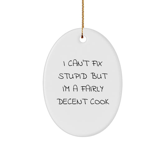 Funny Cook Oval Ornament - Gifts from Men to Women Who Say 'I Can't Fix Stupid But I'm A Fairly Decent Cook' for Christmas - Image 1