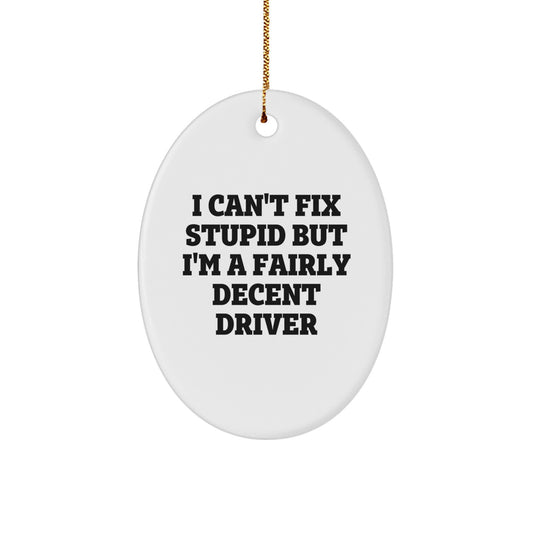 Funny Driver Oval Ornament Gifts for Men, I Can't Fix Stupid But I'm A Fairly Decent Driver, Christmas Unique Gifts from Friends, Family to Driver - Image 1