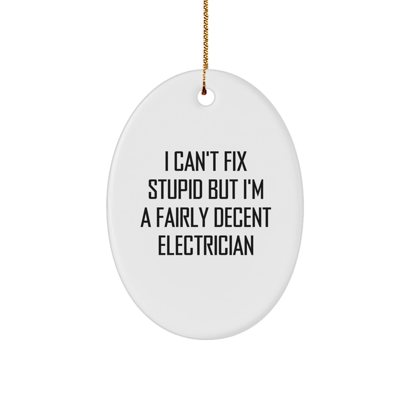 Funny Electrician Gifts for Men - Oval Ornament with I Can't Fix Stupid - Christmas Unique Gifts from Friends to Family - Image 1